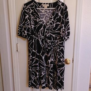 Michael Kors Navy Blue and White Abstract Floral  Dress, Size Large
